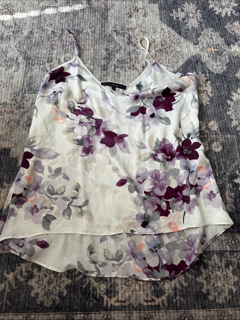 White House Black Market White Floral Satin V-Neck Cami